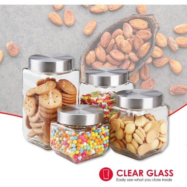 Home Basics 4 Piece Canister Set with Stainless Steel Lids - CS10438