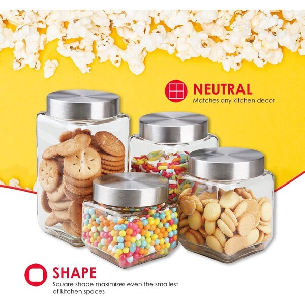 Home Basics 4 Piece Canister Set with Stainless Steel Lids - CS10438