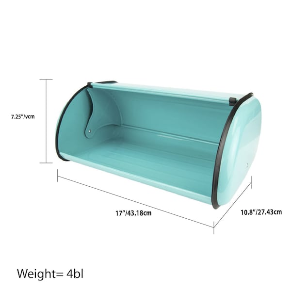 Hds Trading Roll Up Lid Steel Bread Box, Turquoise - ZOR96019