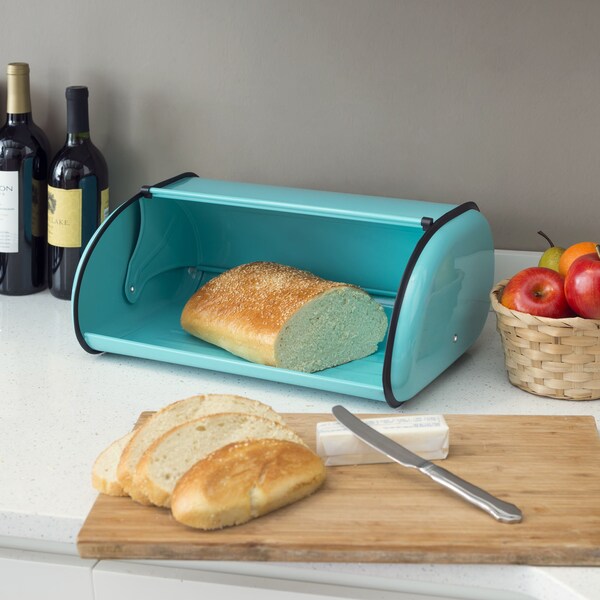 Hds Trading Roll Up Lid Steel Bread Box, Turquoise - ZOR96019