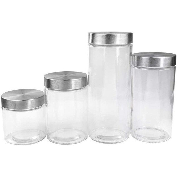 Home Basics 4 Piece Glass Canister Set with Stainless Steel Lids - CS10239