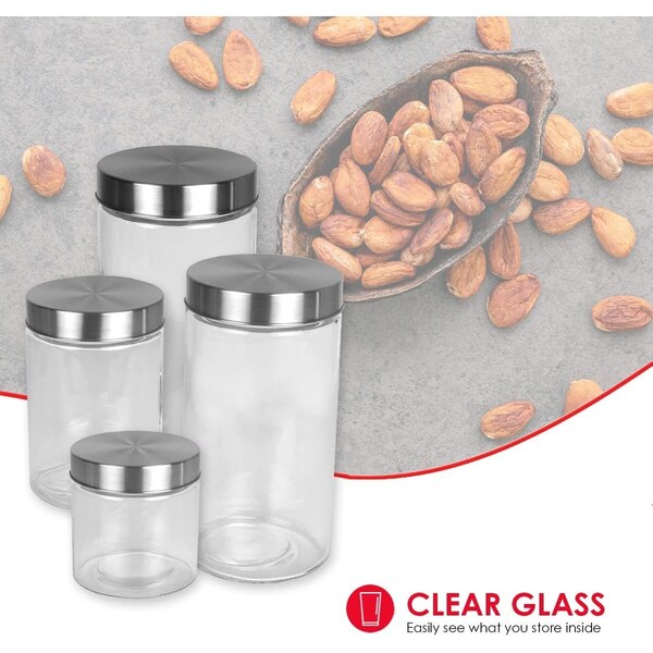 Home Basics 4 Piece Glass Canister Set with Stainless Steel Lids - CS10239