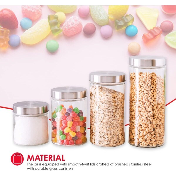 Home Basics 4 Piece Glass Canister Set with Stainless Steel Lids - CS10239