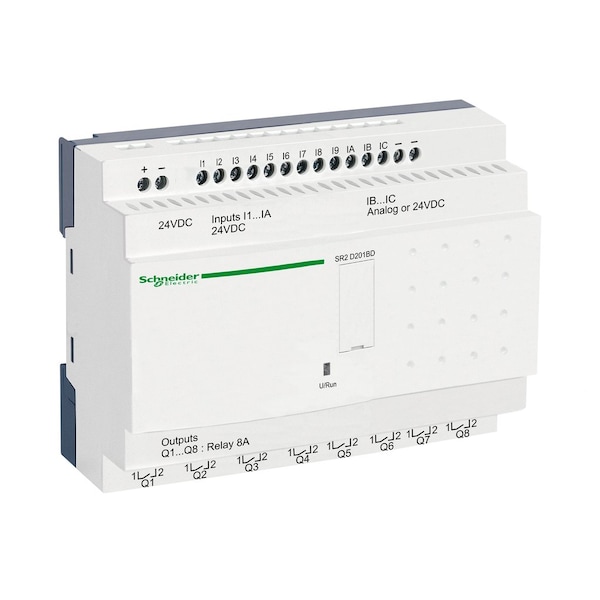 Relé inteligente compacto de Telemecanique Sensors, Zelio Logic SR2 SR3, 20 E/S, 24V CC, sin reloj, sin pantalla - SR2D201BD.