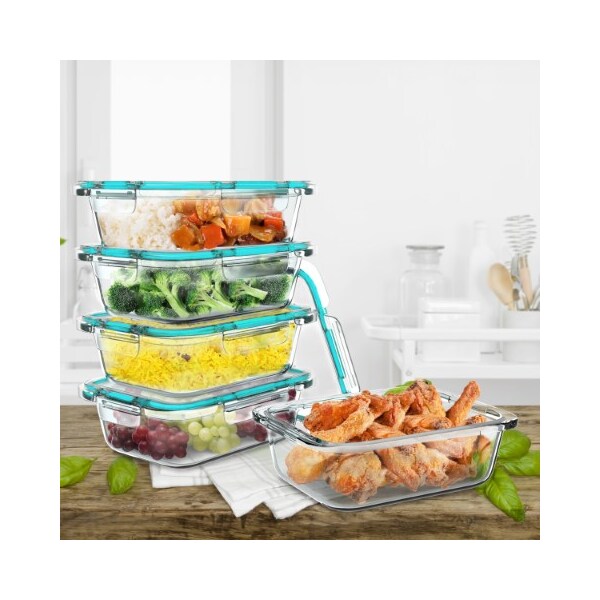 Hastings Home Glass Food Storage Containers, 5- 1-Compartment Portion Control Meal Prep with Lids, Microwave Safe - 706961MXT