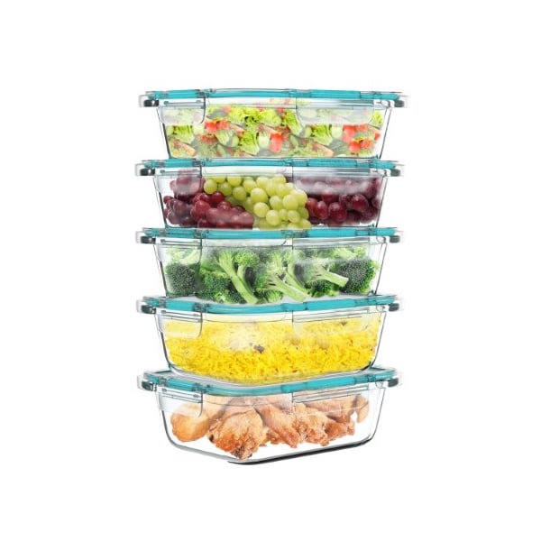 Hastings Home Glass Food Storage Containers, 5- 1-Compartment Portion Control Meal Prep with Lids, Microwave Safe - 706961MXT