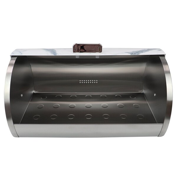Home Basics Marble Like Roll Top Lid Steel Bread Box, White - BB47490