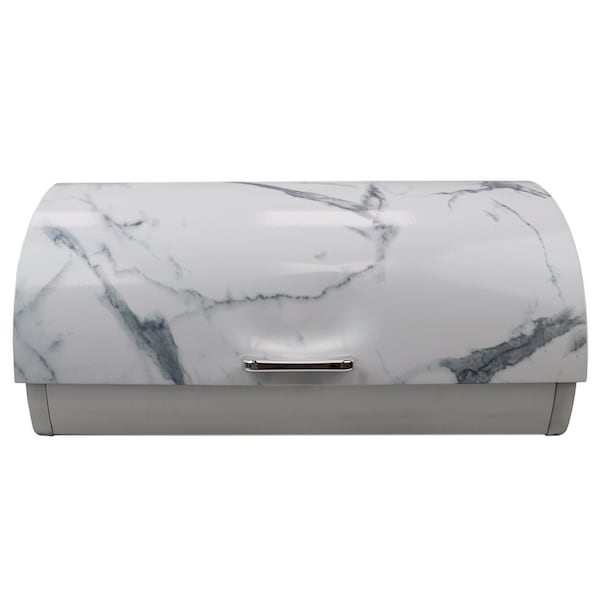 Home Basics Marble Like Roll Top Lid Steel Bread Box, White - BB47490