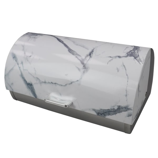 Home Basics Marble Like Roll Top Lid Steel Bread Box, White - BB47490