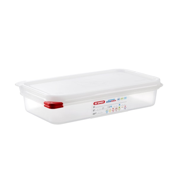 Araven AIRTIGHT CONTAINER POLYPROPYLENE GN1/3, 2.6qt TRANSPARENT, 12 3/4" X 6 7/8" X 2 1/2" - 03029