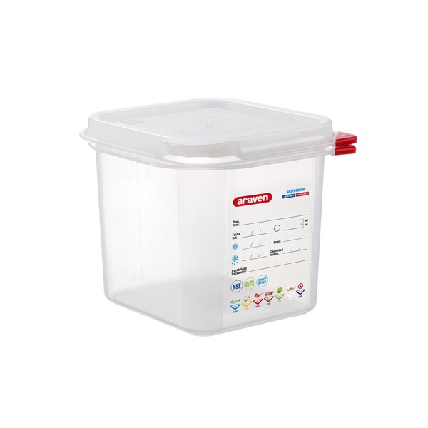 Araven AIRTIGHT CONTAINER POLYPROPYLENE GN1/6, 2.7qt TRANSPARENT, 6 7/8" X 6 3/8" X 6" - 03025