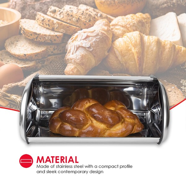 Home Basics Home Basics Roll-Top Lid Stainless Steel Bread Box, Silver - ZOR95595