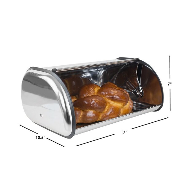 Home Basics Home Basics Roll-Top Lid Stainless Steel Bread Box, Silver - ZOR95595