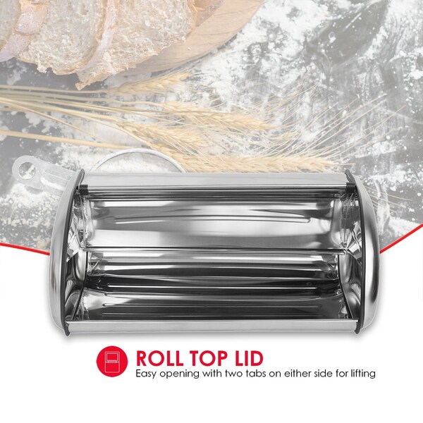 Home Basics Home Basics Roll-Top Lid Stainless Steel Bread Box, Silver - ZOR95595