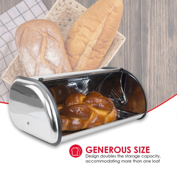 Home Basics Home Basics Roll-Top Lid Stainless Steel Bread Box, Silver - ZOR95595