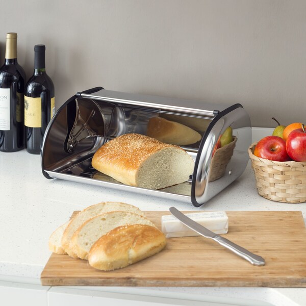 Home Basics Home Basics Roll-Top Lid Stainless Steel Bread Box, Silver - ZOR95595