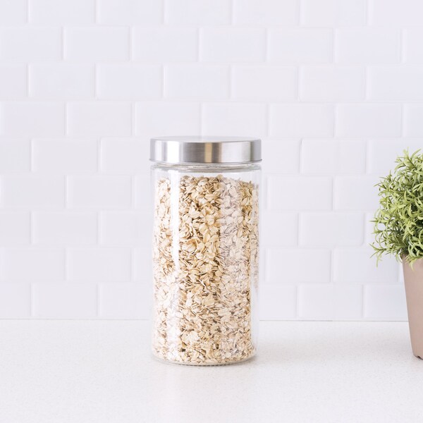 Home Basics Large 54 oz Round Glass Canister with AirTight Stainless Steel Twist Top Lid, Clear - GJ10826