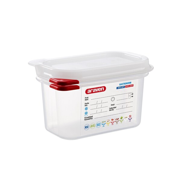 Araven AIRTIGHT CONTAINER POLYPROPYLENE GN1/9, 1.1qt TRANSPARENT, 6 7/8" X 4 1/4" X 4" - 03021