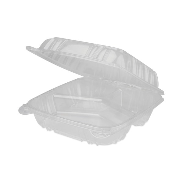 Pactiv Evergreen SENSATION SmartLock Hinged Lid Container, 3-Compartment, 8.24 x 8.34 x 3.05, Clear, 200PK - YCI821230000
