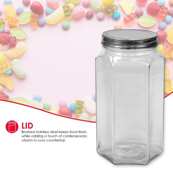 Home Basics Home Basics 51 oz. Large Hexagon Glass Canister, Clear - ZOR96108