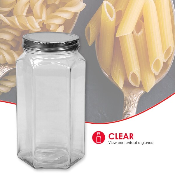 Home Basics Home Basics 51 oz. Large Hexagon Glass Canister, Clear - ZOR96108