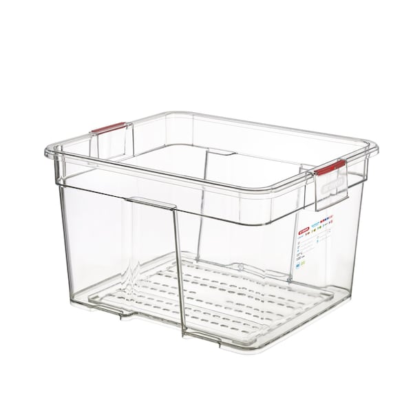 Araven PERFORATED LARGE FOOD BOX ABS GN 2/1, 24G CLEARE, 25 5/8" X 21" X 15" - 74080