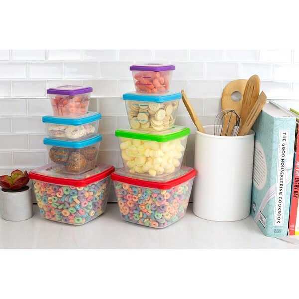 Home Basics 16 Piece Nesting Plastic Food Storage Container Set with MultiColor SnapOn Lids - SC45717