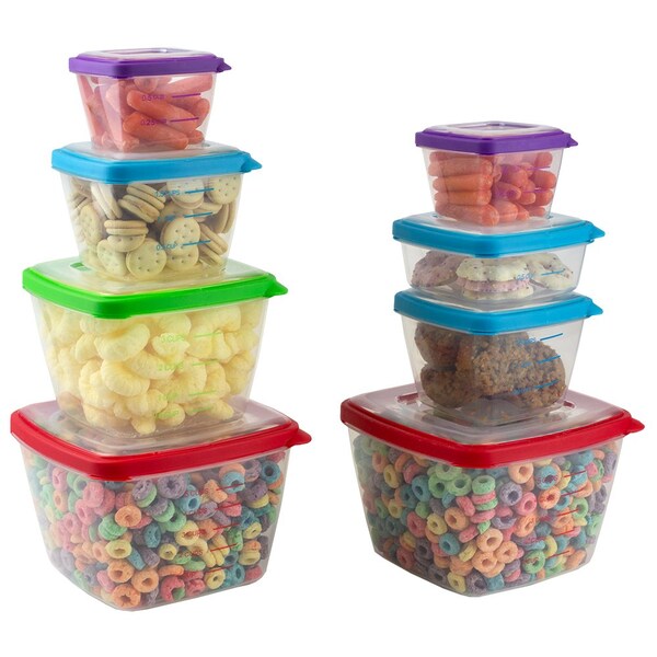 Home Basics 16 Piece Nesting Plastic Food Storage Container Set with MultiColor SnapOn Lids - SC45717