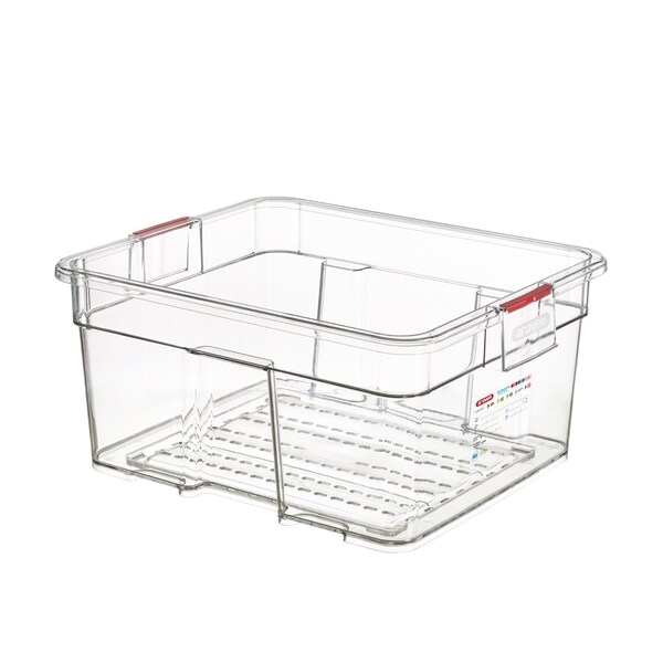 Araven PERFORATED LARGE FOOD BOX ABS GN 2/1, 18.5G CLEAR, 25 5/8" X 21" X 11 3/4" - 74079