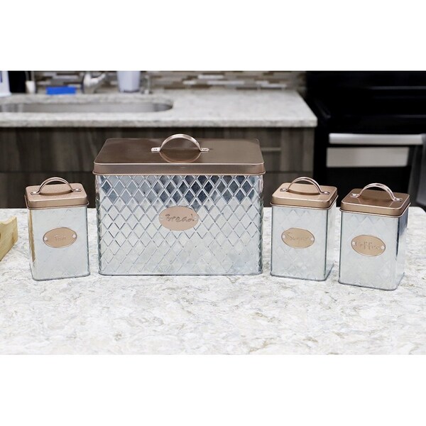 Home Basics Arbor 4 Piece Tin Counter Storage, Silver - CS41850