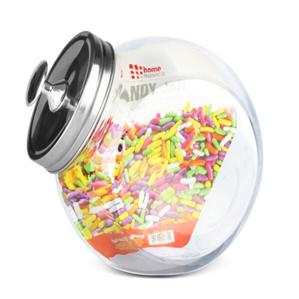 Home Basics Medium 5748 oz Round Glass Medium Candy Storage Jar with Stainless Steel Top, Clear - GJ01384