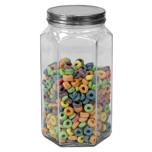 Home Basics 51 oz Large Hexagon Glass Canister, Clear - GC47606