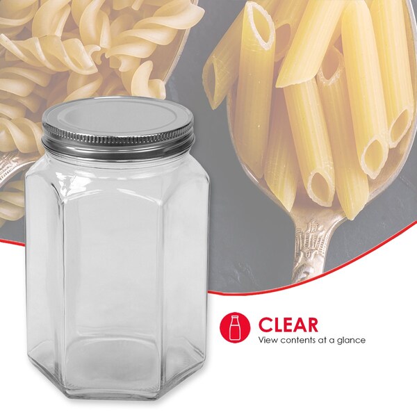 Home Basics Home Basics 37 oz. Medium Hexagonal Glass Canister, Clear - ZOR96109