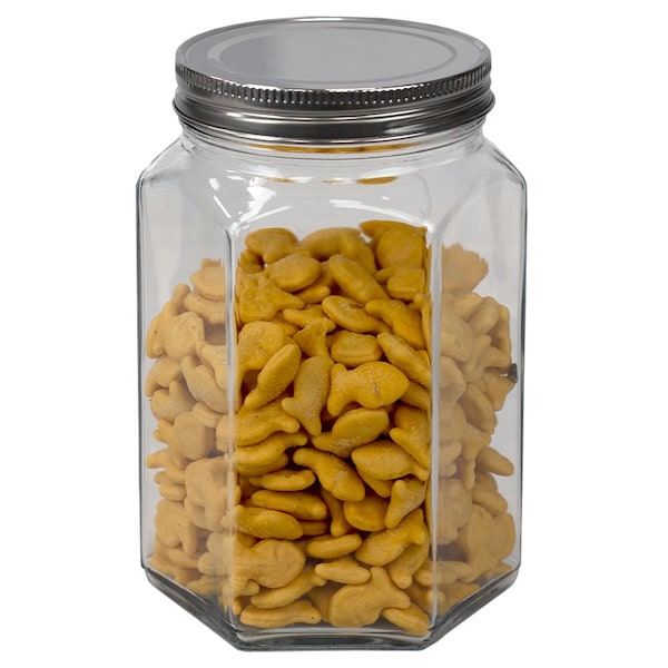 Home Basics Home Basics 37 oz. Medium Hexagonal Glass Canister, Clear - ZOR96109