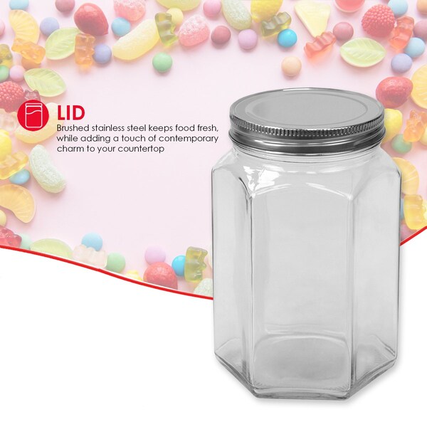 Home Basics Home Basics 37 oz. Medium Hexagonal Glass Canister, Clear - ZOR96109