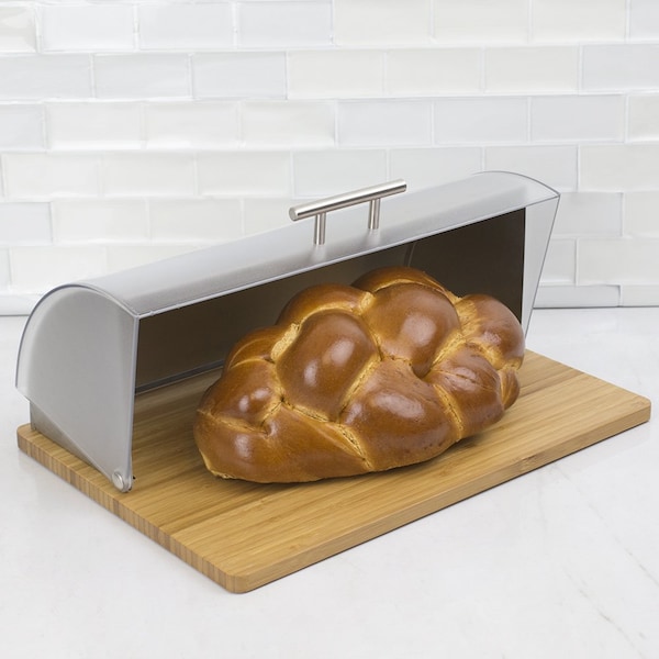 Hds Trading Bread Box with Wood Base, Metal Back and Plastic Lid, Natural - ZOR96008