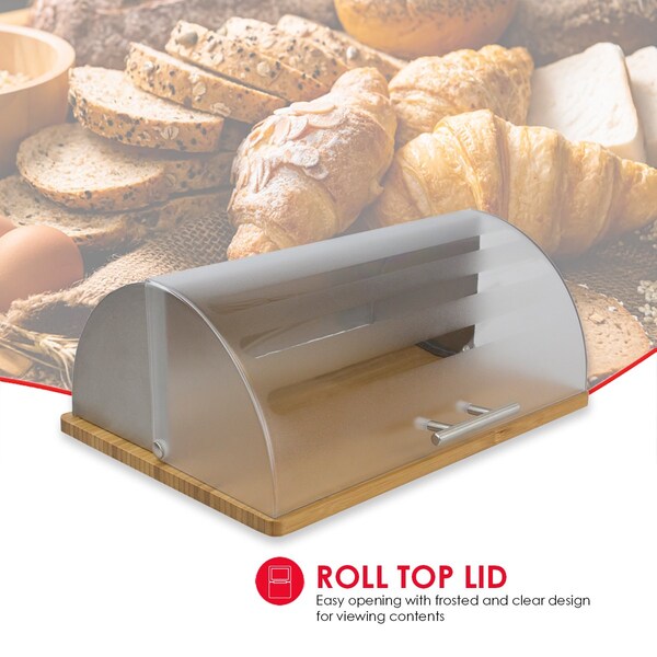 Hds Trading Bread Box with Wood Base, Metal Back and Plastic Lid, Natural - ZOR96008