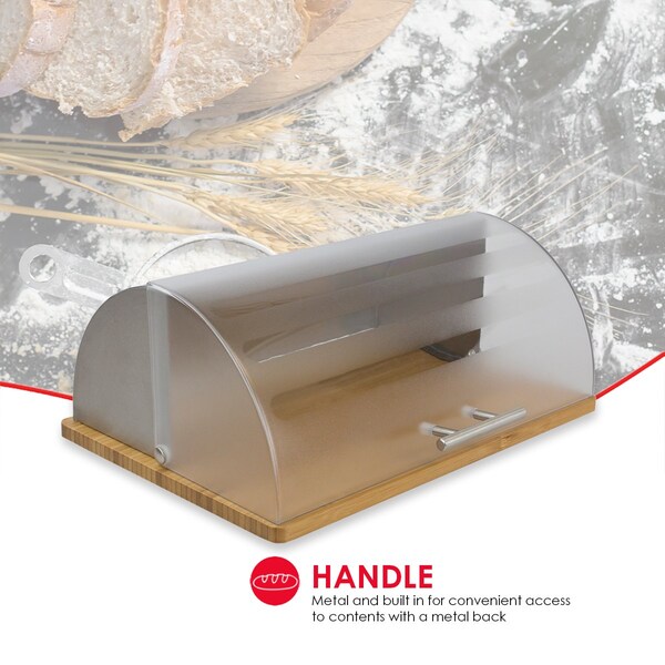 Hds Trading Bread Box with Wood Base, Metal Back and Plastic Lid, Natural - ZOR96008