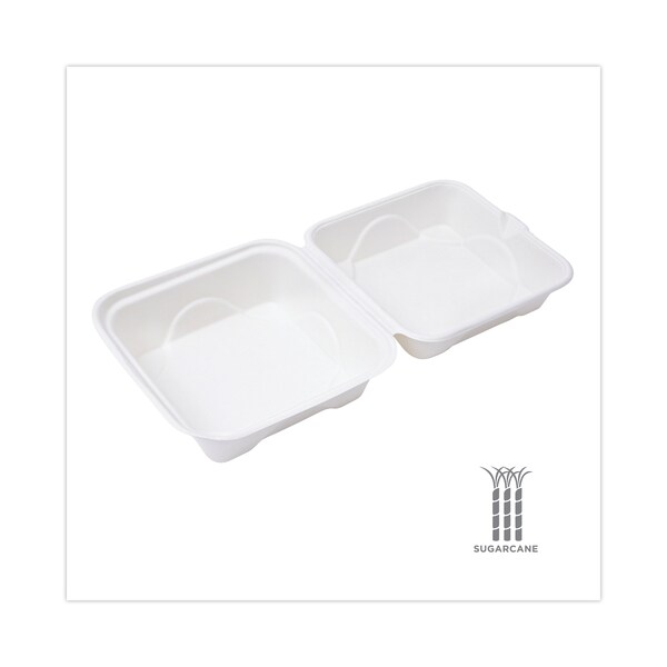Eco-Products Renewable and Compostable Sugarcane Clamshells, 6 x 6 x 3, PK500 - EP-HC6