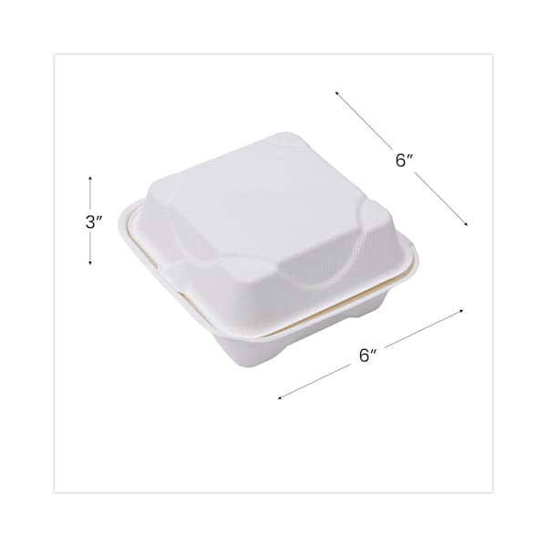 Eco-Products Renewable and Compostable Sugarcane Clamshells, 6 x 6 x 3, PK500 - EP-HC6