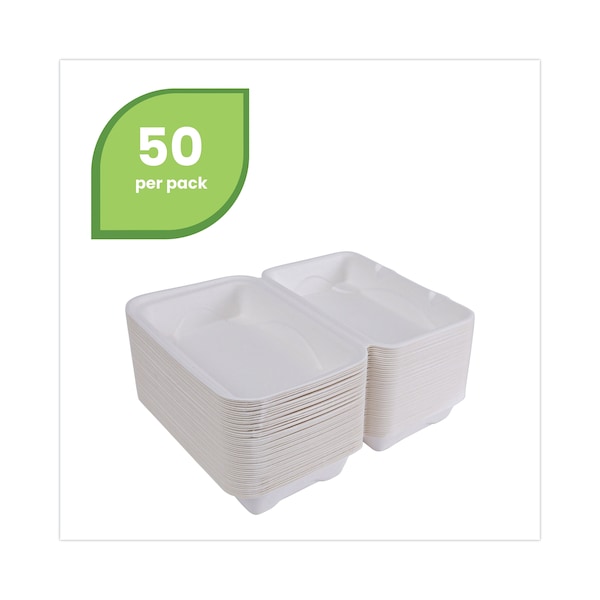 Eco-Products Renewable and Compostable Sugarcane Clamshells, 6 x 6 x 3, PK500 - EP-HC6
