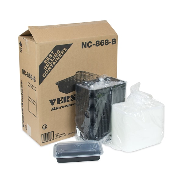 Pactiv VERSAtainers, 28 oz, 7.25 x 5 x 1.5, Black Base/Clear Lid, PK150 PK - PAC NC868B