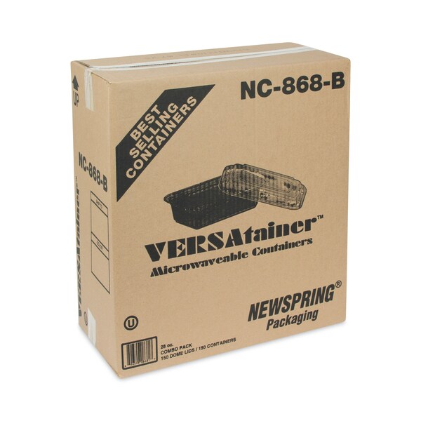 Pactiv VERSAtainers, 28 oz, 7.25 x 5 x 1.5, Black Base/Clear Lid, PK150 PK - PAC NC868B