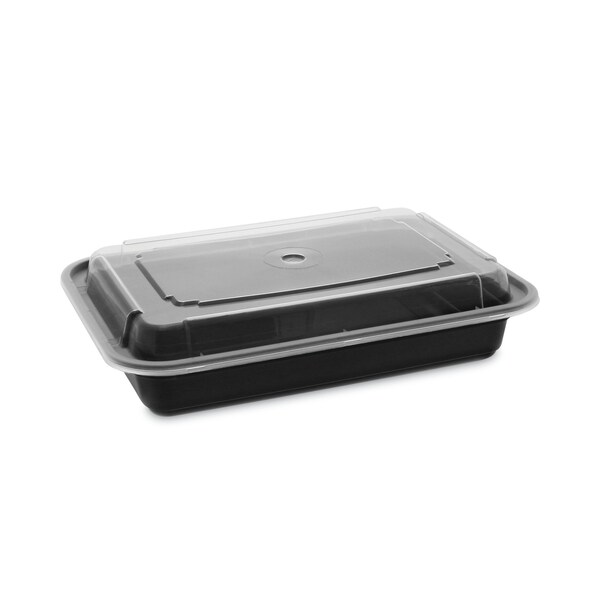 Pactiv VERSAtainers, 28 oz, 7.25 x 5 x 1.5, Black Base/Clear Lid, PK150 PK - PAC NC868B