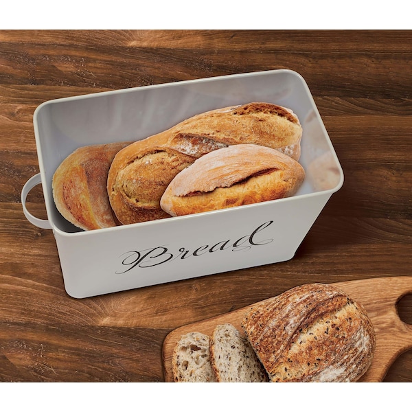 Better Kitchen Products Classic Metal Bread Box with Side Handles and Lid, Large Capacity 2 Bread Loaves, White - 97503