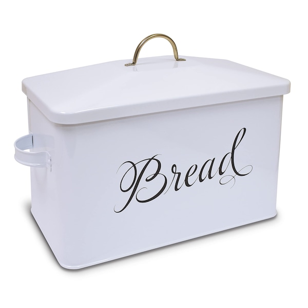Better Kitchen Products Classic Metal Bread Box with Side Handles and Lid, Large Capacity 2 Bread Loaves, White - 97503