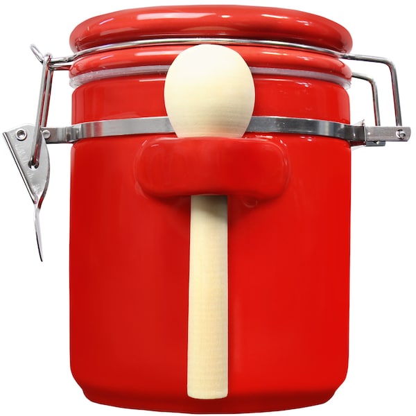 Blue Donuts 33oz Ceramic Airtight Food Storage Kitchen Canister with Spoon, Red - BD3928659