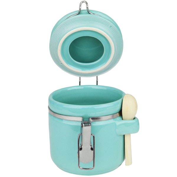 Blue Donuts 25oz Ceramic Airtight Food Storage Canister with Spoon, Turquoise - BD3928636