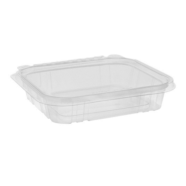 Pactiv Earthchoice 16 oz Shallow Tamper Evident Recycled Plastic Hinged Deli Container, Clear - 240 Count - TEHL7X616S