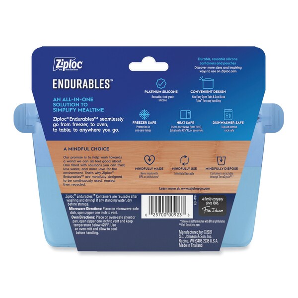 Ziploc Endurables Resusable Silicone Container, 2 Cups, 4.4 x 3.6 x 6.7, Clear, 4PK - 339968